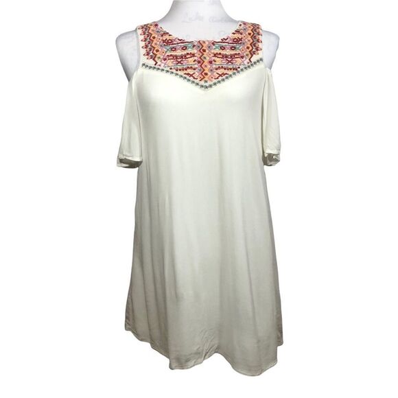 Lily Rose Cold Shoulder Embroidered White Dress - Picture 1 of 12